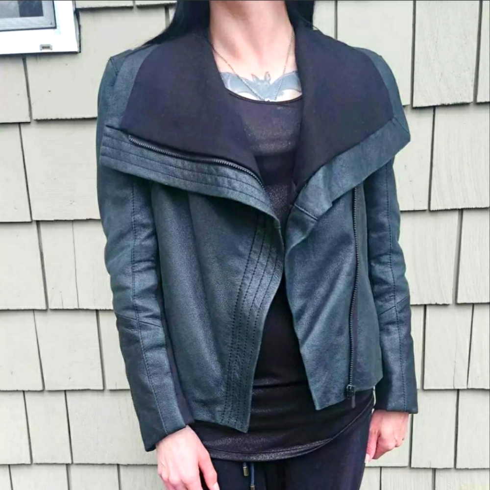 MAJE Debbie Lamb Leather Biker Moto Jacket MSRP $445 Rare